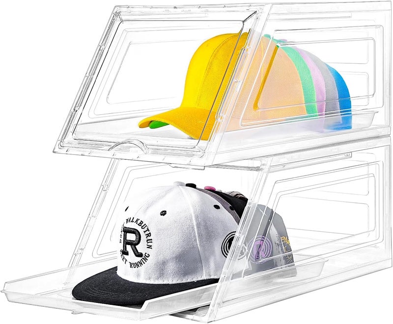 Euct 2 Pack Hat Organizer for Baseball Caps,Large Clear Cap Organizer with Drawer,Hats Holder Box for Closet with Sliding Tray,Stackable Hat Rack Display Case,Multi-use Hat Case for Caps,Each Holds 12 Hats - Image 1